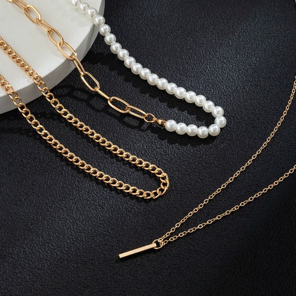 Alloy Geometric Handmade Men's Pearl Hiphop Stacked Clavicle Necklace