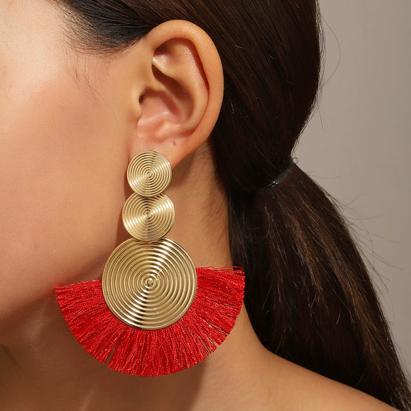 Alloy Geometric Handmade Tassel And Fanshaped Earrings For Women