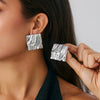 Alloy Geometric Heart Electroplating Pleated Lace Asymmetrical Petal Women's Earrings