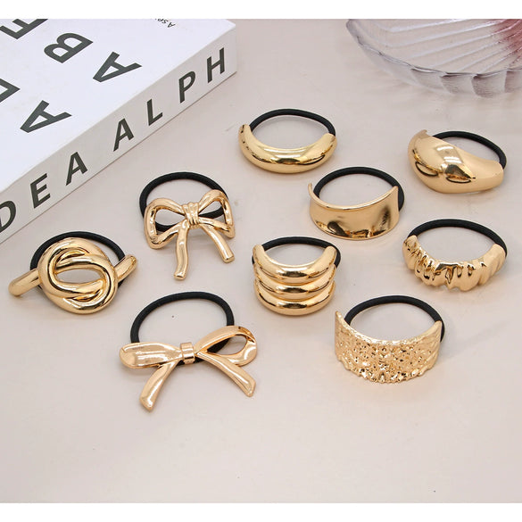Alloy Geometric High Elastic Bow Hair Rope Hair Accessories Electroplated