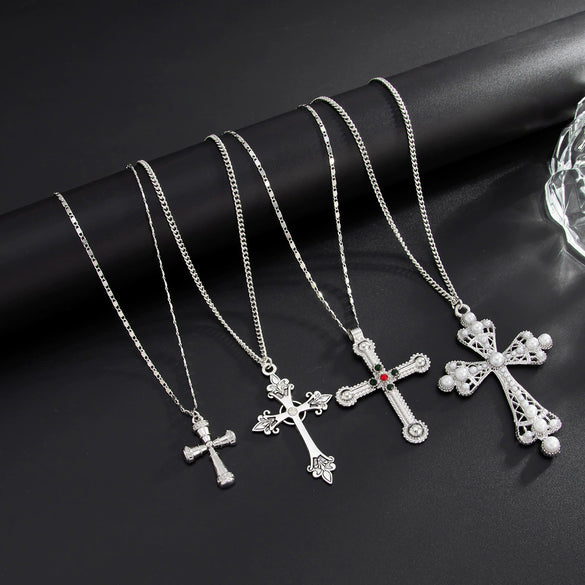 Alloy Geometric Hiphop Style Cross Pendant Necklace With Electroplating And Metallic Chain For Men And Women