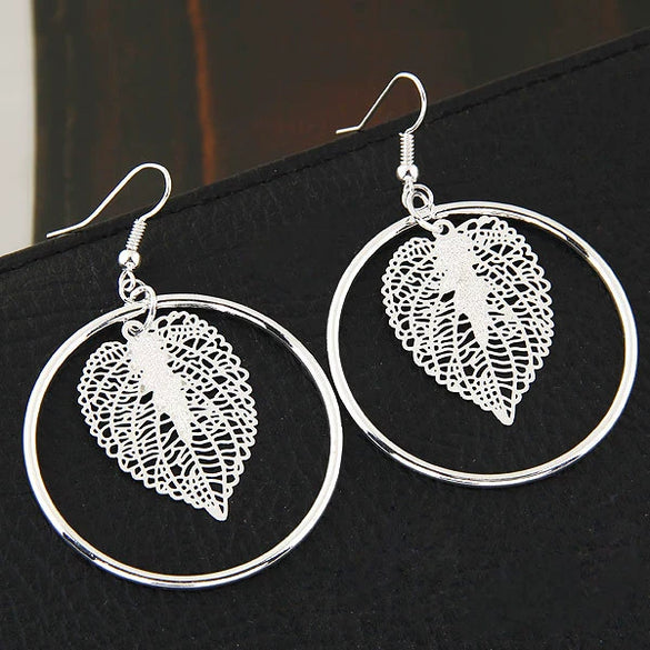 Alloy Geometric Hollow Nine Leaves Earrings Electroplated