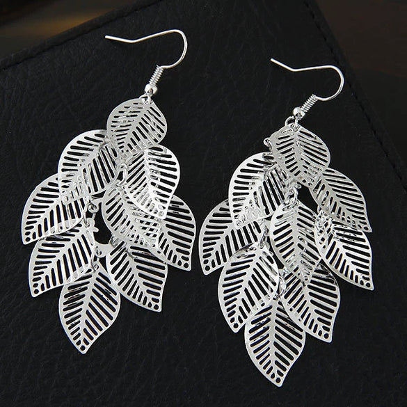 Alloy Geometric Hollow Nine Leaves Earrings Electroplated