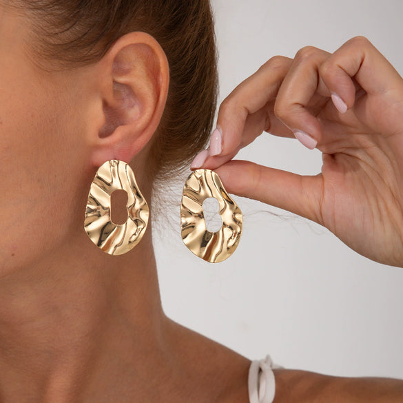 Alloy Geometric Hollow Pleated Electroplated Women's Earrings