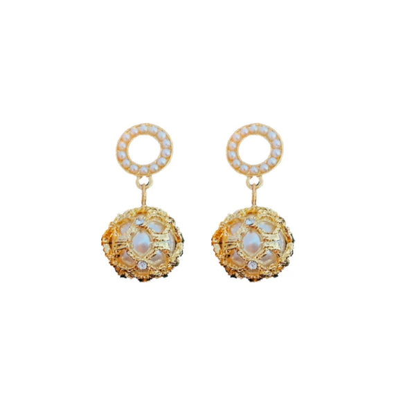 Alloy Geometric Hollow Round Pearl Earrings Electroplated Light Luxury High Sense Women's Factory Wholesale