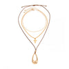 Alloy Geometric Hollow Teardrop Pendant Necklace With Layered Waxed Rope Chain And Adjustable Lobster Clasp