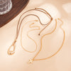 Alloy Geometric Hollow Teardrop Pendant Necklace With Layered Waxed Rope Chain And Adjustable Lobster Clasp