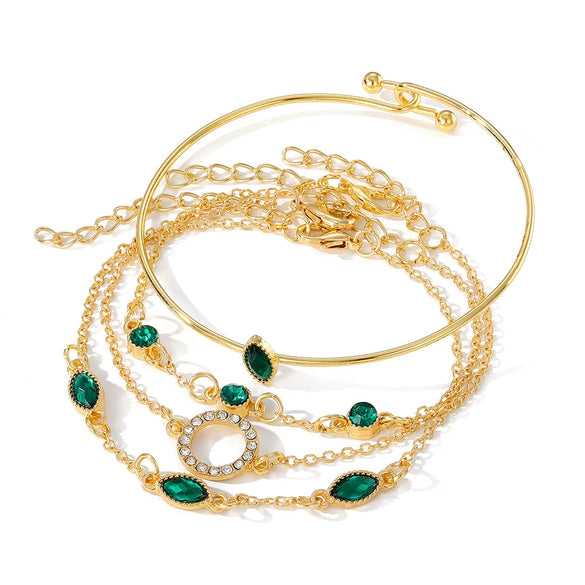 Alloy Geometric Imitation Emerald Diamond Women's Bracelet Four Piece Set