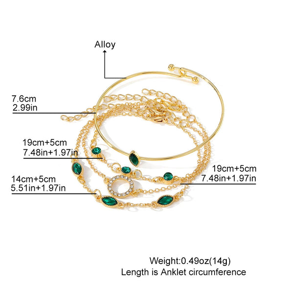 Alloy Geometric Imitation Emerald Diamond Women's Bracelet Four Piece Set