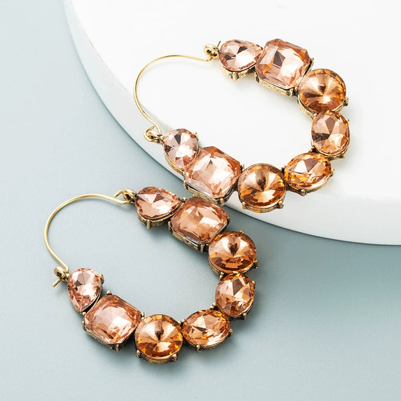 Alloy Geometric Inlaid Color Rhinestone Earrings Fashion Temperament Diamond