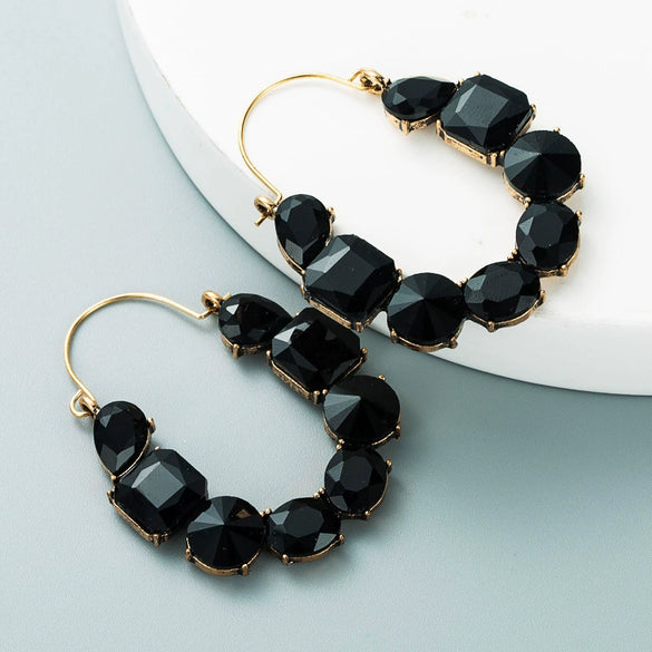 Alloy Geometric Inlaid Color Rhinestone Earrings Fashion Temperament Diamond