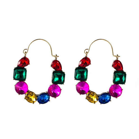 Alloy Geometric Inlaid Color Rhinestone Earrings Fashion Temperament Diamond