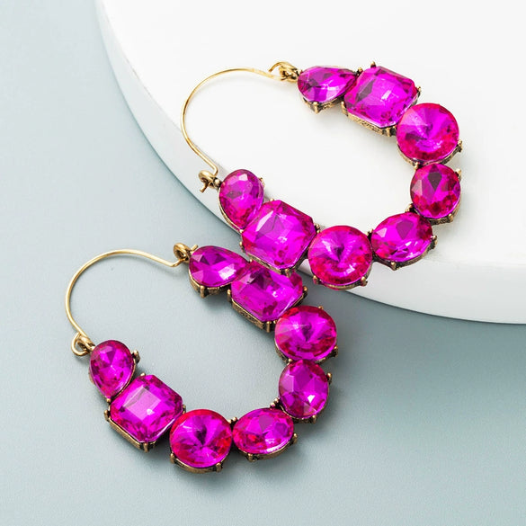 Alloy Geometric Inlaid Color Rhinestone Earrings Fashion Temperament Diamond
