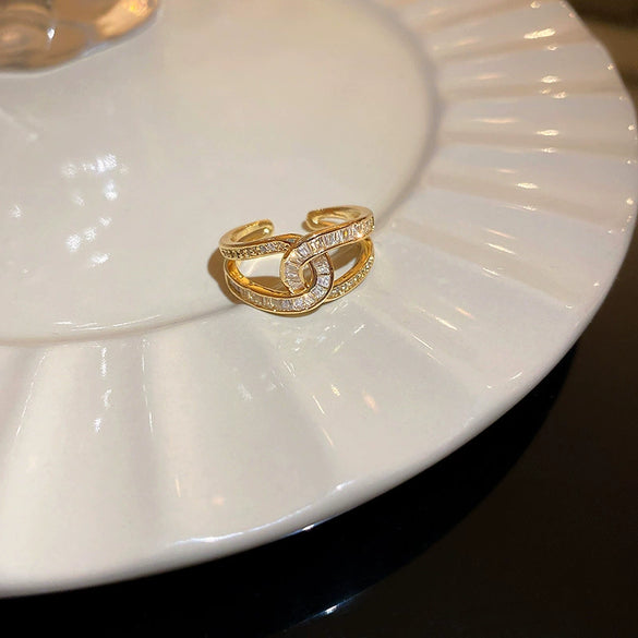 Alloy Geometric Inlaid Zircon Women's Ring Luxury Jewelry