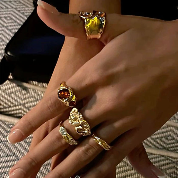 Alloy Geometric Irregular Open Lava Ring For Women With Electroplating Treatment