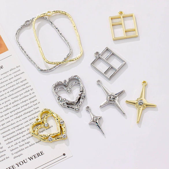 Alloy Geometric Irregular Rectangular Love Pendant Handmade Ear Jewelry Accessories With Electroplating