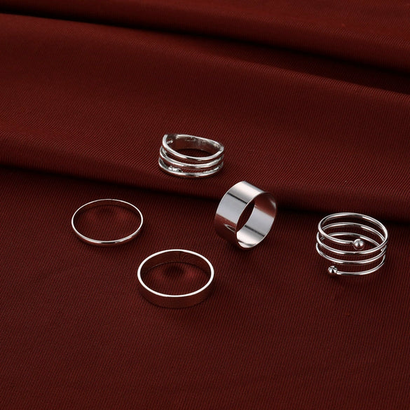 Alloy Geometric Leaves Metal Women's Finger Ring Set With Electroplating Design