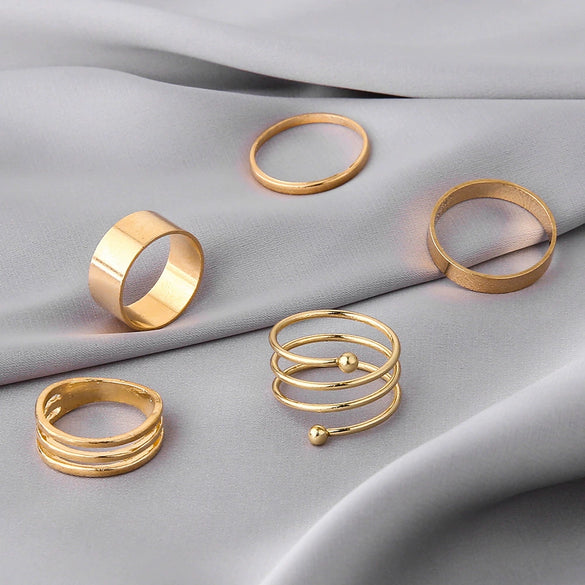 Alloy Geometric Leaves Metal Women's Finger Ring Set With Electroplating Design