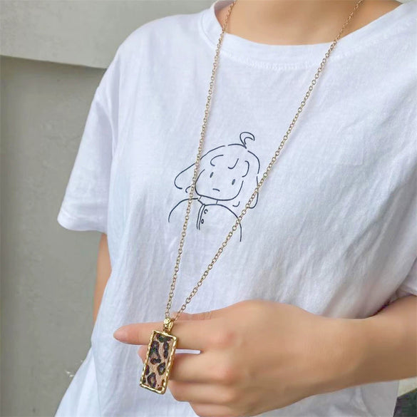 Alloy Geometric Leopard Sweater Chain Necklace With Electroplating For Women