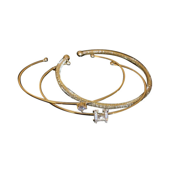 Alloy Geometric Light Luxury Style Electroplated Zircon Circle Letter Open Bracelet