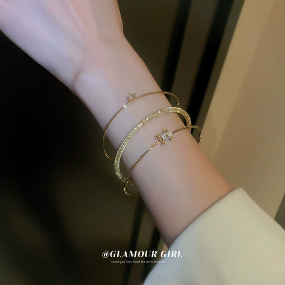 Alloy Geometric Light Luxury Style Electroplated Zircon Circle Letter Open Bracelet