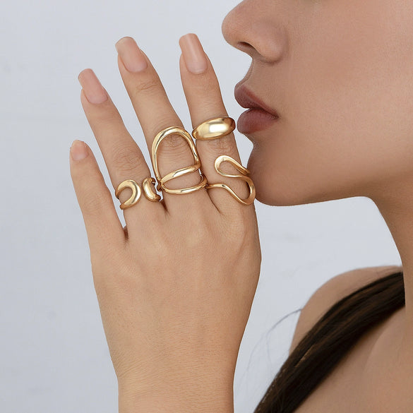 Alloy Geometric Liquid Lava Open Ring For Women With Electroplating And Stacking Style