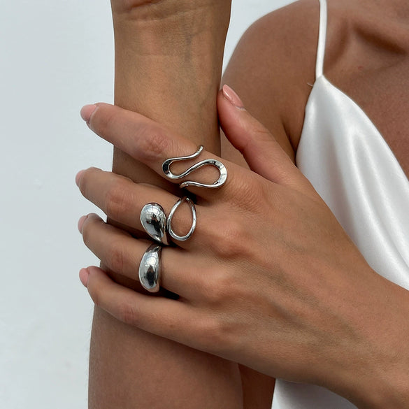 Alloy Geometric Liquid Lava Open Ring For Women With Electroplating And Stacking Style