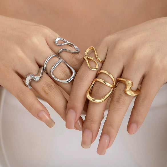 Alloy Geometric Liquid Lava Open Ring For Women With Electroplating And Stacking Style