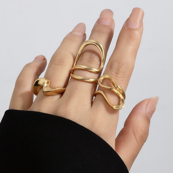 Alloy Geometric Liquid Lava Open Ring For Women With Electroplating And Stacking Style