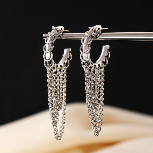 Alloy Geometric Long Tassel Chain Earrings For Women Electroplated