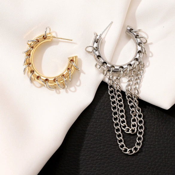 Alloy Geometric Long Tassel Chain Earrings For Women Electroplated