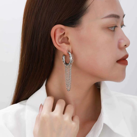 Alloy Geometric Long Tassel Chain Earrings For Women Electroplated