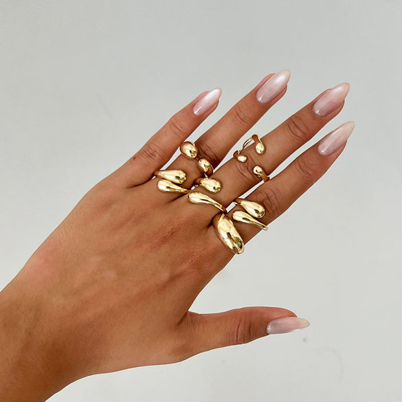 Alloy Geometric Metal Chain Necklace And Ring Set With Electroplating And Ins Style