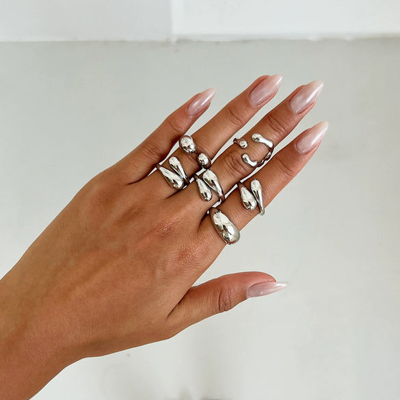 Alloy Geometric Metal Chain Necklace And Ring Set With Electroplating And Ins Style