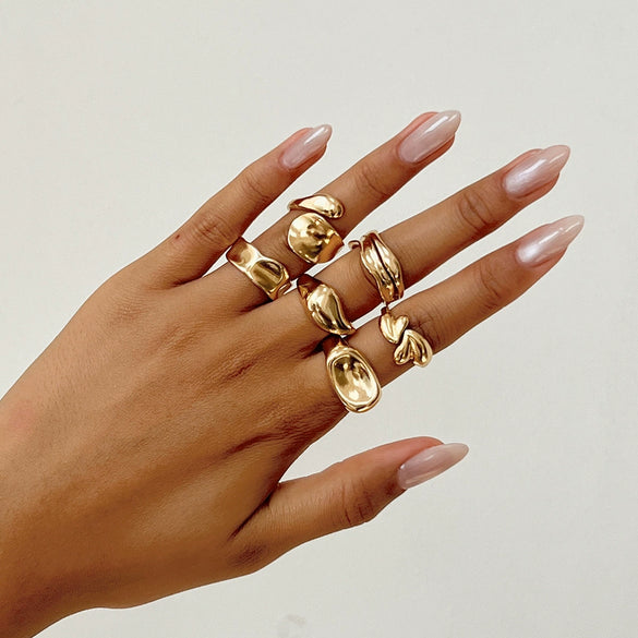 Alloy Geometric Metal Chain Necklace And Ring Set With Electroplating And Ins Style