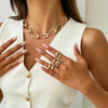 Alloy Geometric Metal Chain Necklace And Ring Set With Electroplating And Ins Style