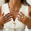 Alloy Geometric Metal Chain Necklace And Ring Set With Electroplating And Ins Style