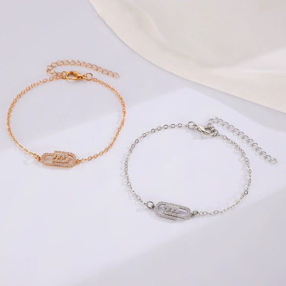 Alloy Geometric Micropaved Zircon Electroplated Paperclip Bracelet For Women