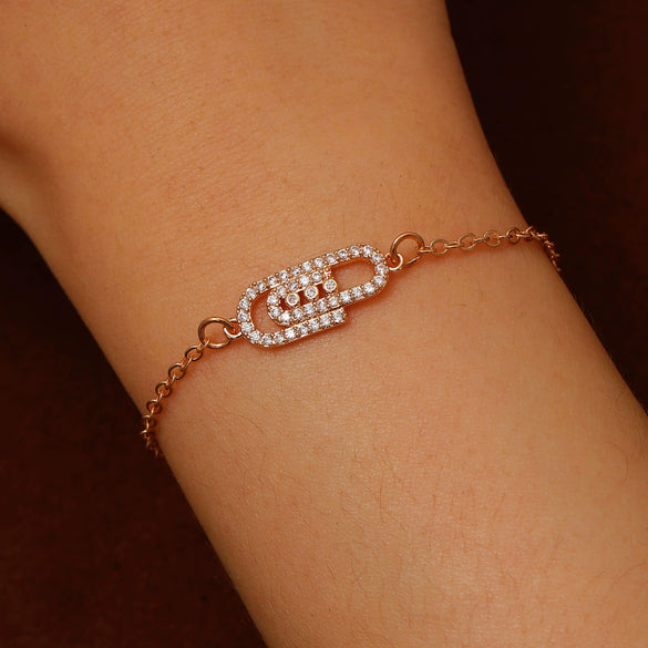 Alloy Geometric Micropaved Zircon Electroplated Paperclip Bracelet For Women