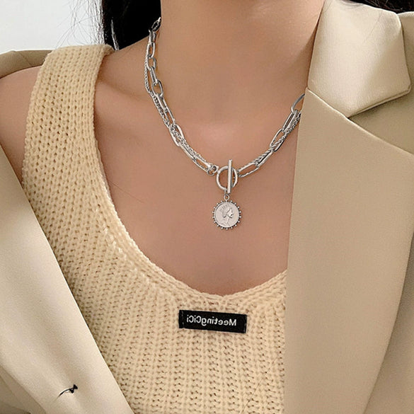 Alloy Geometric Multi Layer Chain Pendant Necklace With Electroplating Treatment