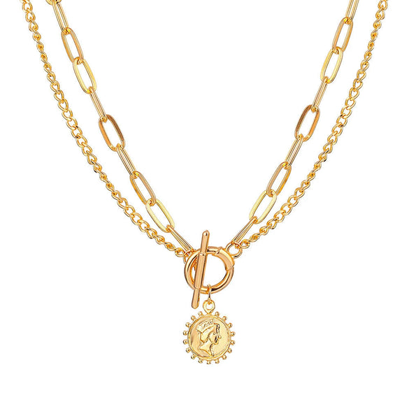 Alloy Geometric Multi Layer Chain Pendant Necklace With Electroplating Treatment