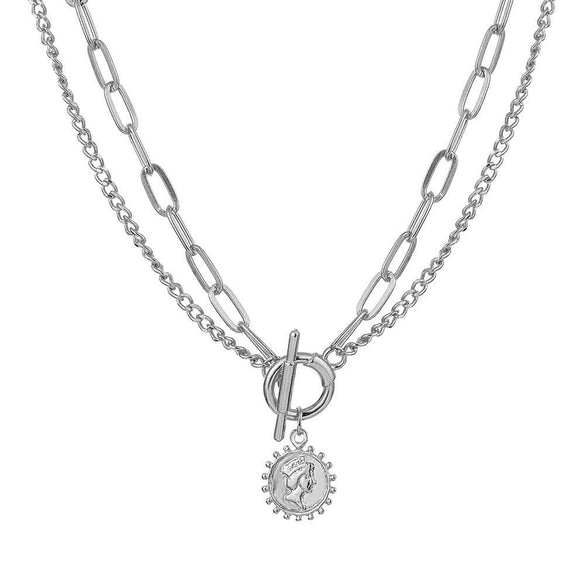 Alloy Geometric Multi Layer Chain Pendant Necklace With Electroplating Treatment