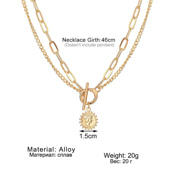 Alloy Geometric Multi Layer Chain Pendant Necklace With Electroplating Treatment