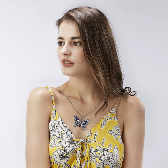Alloy Geometric Multicolor Butterfly Pendant Necklace Electroplating Simple Retro Style
