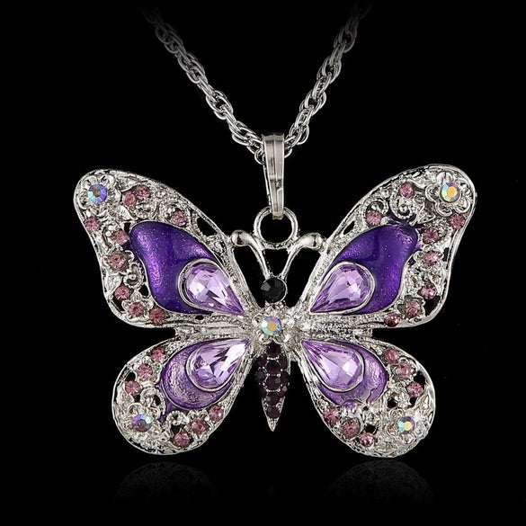 Alloy Geometric Multicolor Butterfly Pendant Necklace Electroplating Simple Retro Style