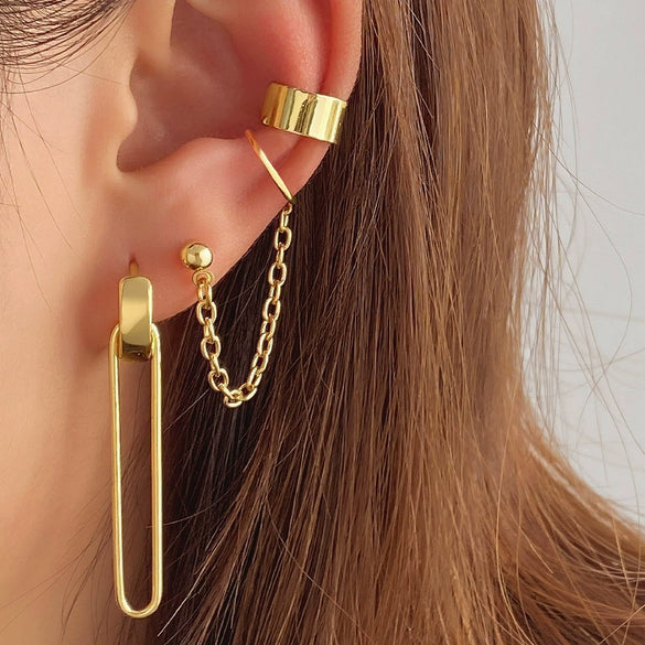 Alloy Geometric Multilayer Hollow Electroplated Unisex Ear Clip Earrings