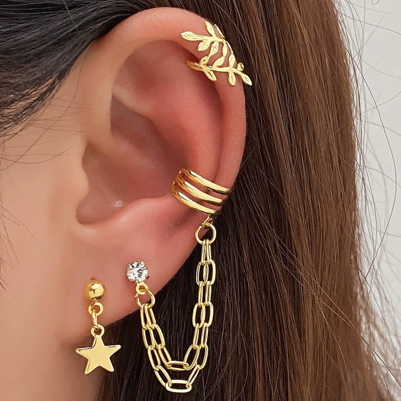 Alloy Geometric Multilayer Hollow Electroplated Unisex Ear Clip Earrings