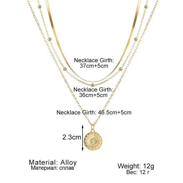 Alloy Geometric Multilayer Lotus Pendant Necklace For Women With Electroplated Blade Chain