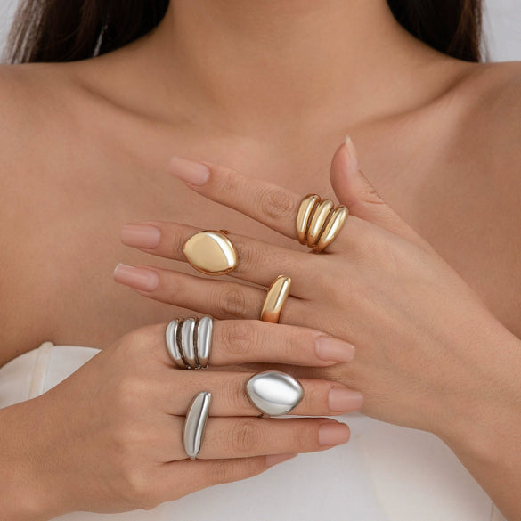 Alloy Geometric Open Ring For Ladies With Electroplating Treatment
