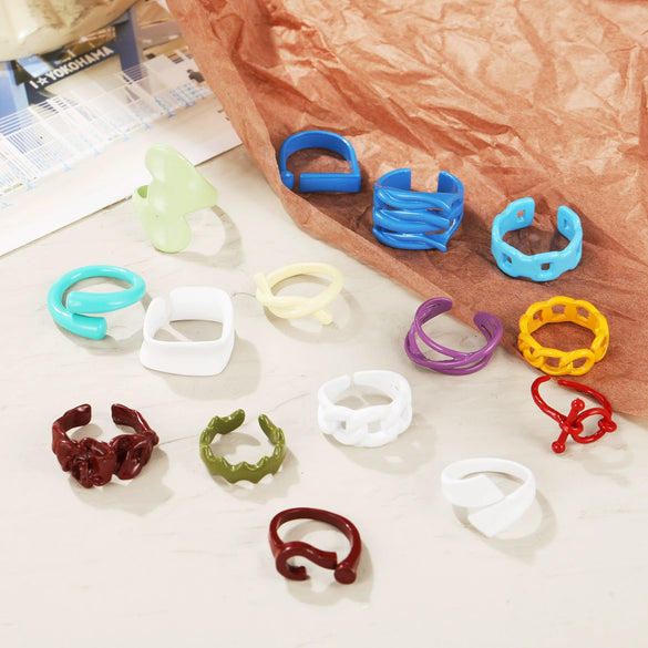 Alloy Geometric Painted Colorful Ring Unisex Retro Style